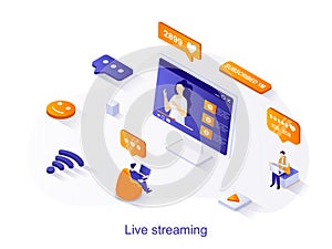 Live streaming isometric web concept.