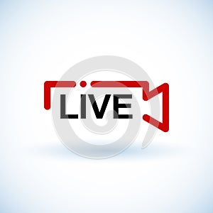 Live streaming logo - red vector design element for news and TV or online broadcasting. Live Stream icon, badge. Online streaming