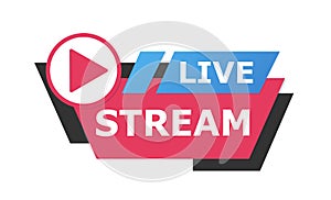 Live streaming logo - red vector design element with play button for news and TV