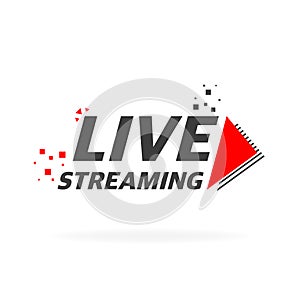 Live streaming logo - red vector design element with play button for news and TV or online broadcasting.