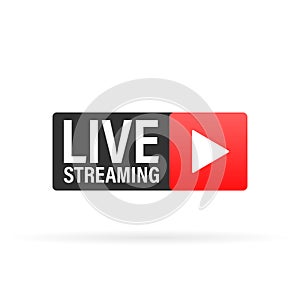 Live streaming logo - red vector design element with play button for news and TV or online broadcastingÑŽ