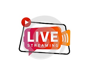 Live streaming logo - trendy vector design element with play button for news and TV or online broadcasting