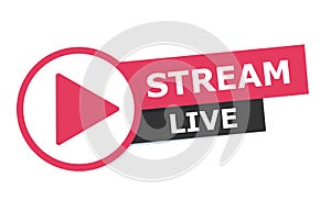 Live streaming logo - vector design element with play button for news and TV