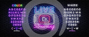 Live Streaming Only neon text vector design template. Live Video neon sign, light banner, design element, night bright