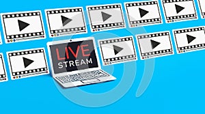 Live streaming or online entertainment concepts with mockup video frame and laptop..movie