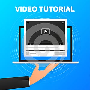 Live tutorial icon on white background. Video tutorial banner