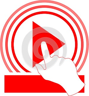 Live video stream with a hand icon, play button shape