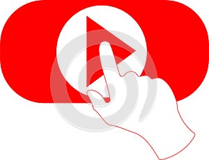 Live video stream with a hand icon, play button shape