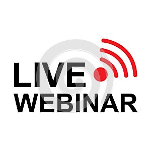 Live webinar icon, online play training seminar , internet streamimg banner button , vector illustration