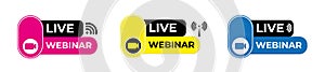 Live Webinar icon, video Live stream, Video conference