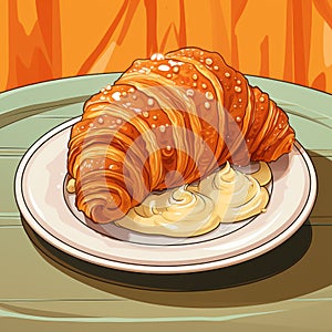 Lively 2d Illustration Of Croissant With Orange Sauce In Art Nouveau Style