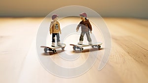 Lively Action Toy Skateboards: Childlike Figures In Stereotype Photography photo