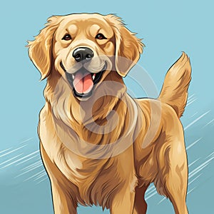 Lively Cartoon Illustration Of A Golden Retriever With Bobbed Tail