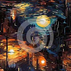 Lively city night scene with colorful abstract landscapes and detailed backgrounds (tiled