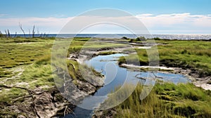 Lively Coastal Landscapes: A Stream In A Grassy Arctic Wetland