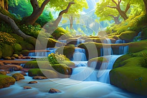 lively colors of landscape with a small portion of waterfall generated by ai