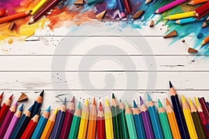 Lively crayon montage, back to school vector banner in vibrant hues