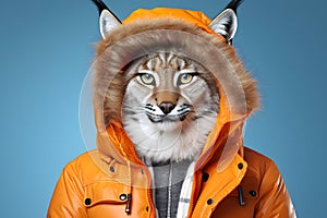 Lively Lynx with Trapper\'s Hat Portrait. Generative AI Illustration