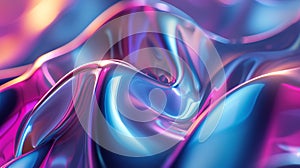 Lively neon 3D-shaped fluid waves on a gradient backdrop. Futuristic holographic abstract concept with radiant liquid