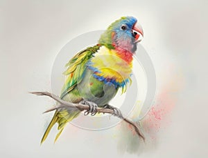 A lively parrot chirping in the sky. Cute creature. AI generation