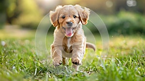 a lively puppy happily chasing its tail in the grass, showcasing the playful and energetic nature of dogs