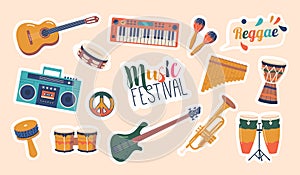 Lively Reggae-inspired Set Of Musical Instruments Stickers, Perfect For Creating Authentic Caribbean Rhythms