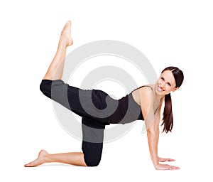 Lively woman doing exercises for legs photo