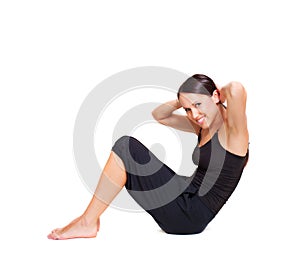 Lively woman doing sport exercises