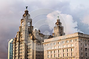 Liver Building and Cunard Building at dusk photo