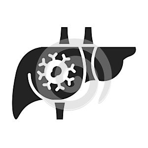 Liver cancer black glyph icon. Oncology. Malignant neoplasm. Isolated vector element. Outline pictogram for web page, mobile app,