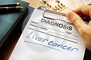 Liver cancer diagnosis on a form.