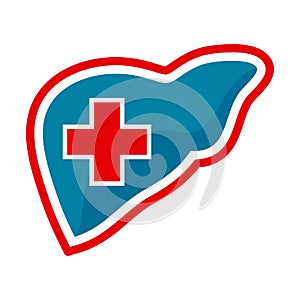 Liver care logo design vector. heart shilhoutte with medical symbol