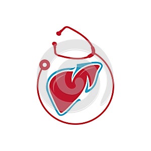 Liver care logo design vector. heart shilhoutte with medical symbol template illustration for liver doctor logo sign