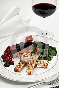 Liver foie gras with croutons and berries