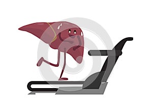 Liver, human organs, cardio exercise on a treadmill. Healthy lifestyle. Vector illustration