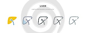 Liver icon in different style vector illustration. two colored and black liver vector icons designed in filled, outline, line and