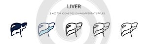 Liver icon in filled, thin line, outline and stroke style. Vector illustration of two colored and black liver vector icons designs