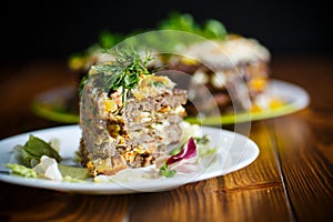 Liver pie layer cake stuffed with carrots