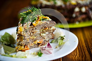 Liver pie layer cake stuffed with carrots