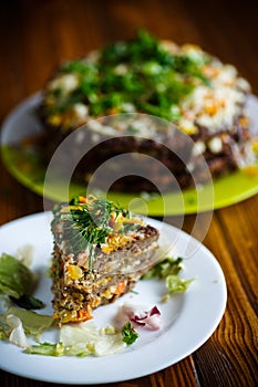 Liver pie layer cake stuffed with carrots