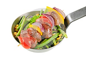 Liver skewer with green beans