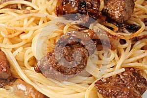 Liver and spagetti -fine food background