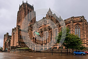 Liverpool Cathedral exterior view with the tower