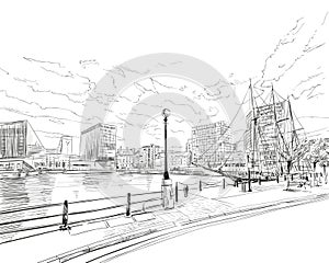 Liverpool.England. United Kingdom of Great Britain. Hand drawn vector illustration