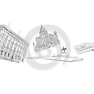 Liverpool.England. United Kingdom of Great Britain. Hand drawn vector illustration