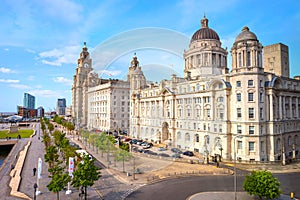 Liverpool Pier Head with the Royal Liver Building, Cunard Building