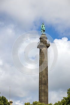 Statue of the Duke of Wellington on a column outside St Georges Hall in Liverpool, England UK on July 14