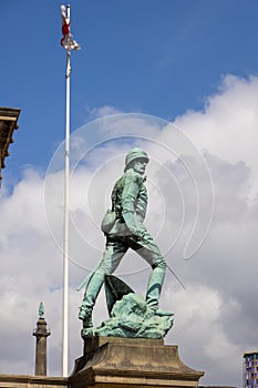 Statue of Major General William Earle outside St Georges Hall in Liverpool, England UK on July 14, 2021