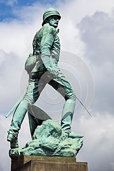 Statue of Major General William Earle outside St Georges Hall in Liverpool, England UK on July 14, 2021