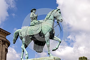 Statue of Queen Victoria outside St Georges Hall in Liverpool, England UK on July 14, 2021